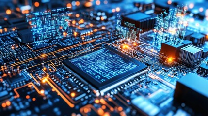 Poster - Circuit Board with Glowing Code