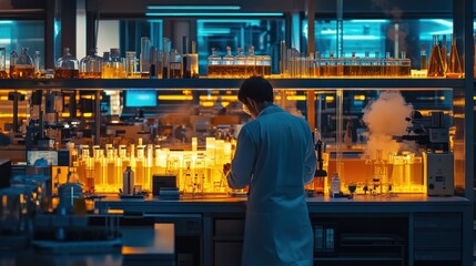 Poster - Scientist Working with Chemical Solutions in a Laboratory