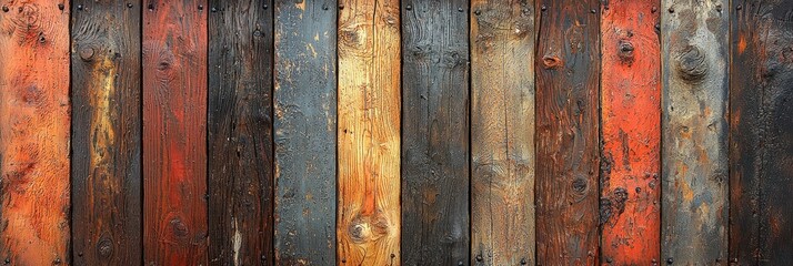 Poster - Weathered Wooden Planks with Knots and Distressed Paint