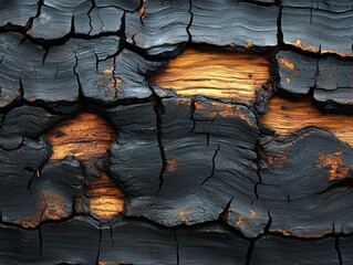 Poster - Close-up of charred wood with exposed inner layers