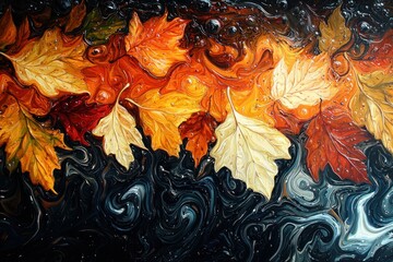 Aufkleber - Autumn Leaves Floating in Swirling Liquid