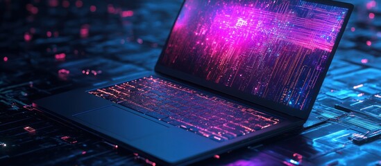Fototapete - Laptop on a Futuristic Circuit Board
