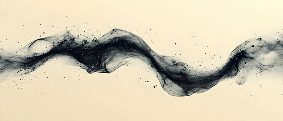 Poster - Abstract black smoke wave on a beige background, dynamic and artistic flowing pattern with smooth curves.