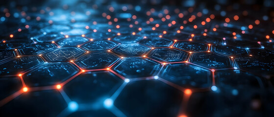 Poster - Abstract representation of a digital network with glowing connections, suitable for technology and innovation themes.