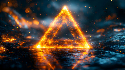 Poster - Illuminated fiery triangle shape against a dark, mystical background, creating a captivating visual effect.