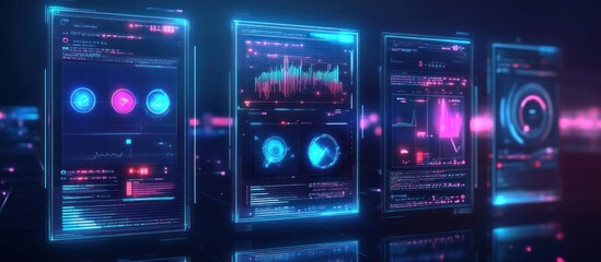 Fototapete - Futuristic Interface with Glowing Data