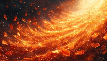 Poster - Golden Autumn Leaves Swirling in a Blazing Vortex