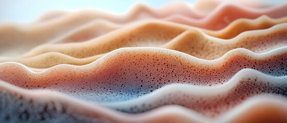 Poster - Abstract wavy patterns in soft hues of peach, pink, and cream create a smooth flowing texture against a light background.