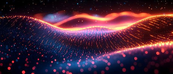 Poster - Abstract wave of glowing lights with vibrant colors creating a dynamic visual effect.