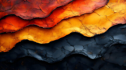 Poster - Abstract wavy texture featuring vibrant colors of red, orange, and black on a smooth surface.