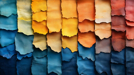Poster - Colorful paper layers in various shades creating a textured backdrop for design purposes.