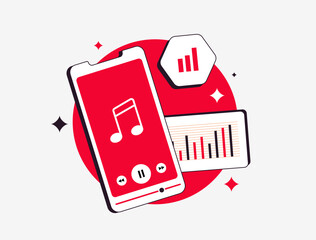Poster - Music data analytics illustration showing trends in streaming, user insights and performance metrics. Analyzing listener behavior, boosting engagement and optimizing music marketing strategies