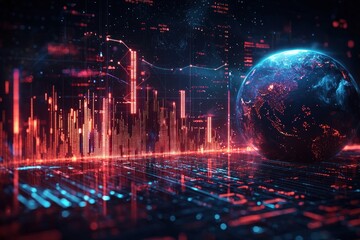 Aufkleber - Digital Earth with Red and Blue Data Visualization