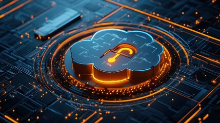 Poster - Glowing Cloud Security Symbol on Circuit Board