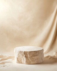 Poster - Minimalist Stone Podium on Beige Background – Perfect for Wellness and Earth Day Displays