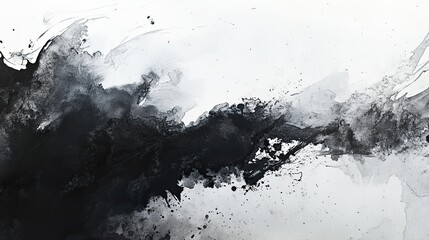 Poster - Dynamic interplay of black and gray ink, creating ethereal layers on rough cotton watercolor paper, with bleeding edges and soft, fluid transitions.