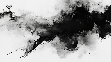 Poster - Dynamic interplay of black and gray ink, creating ethereal layers on rough cotton watercolor paper, with bleeding edges and soft, fluid transitions.