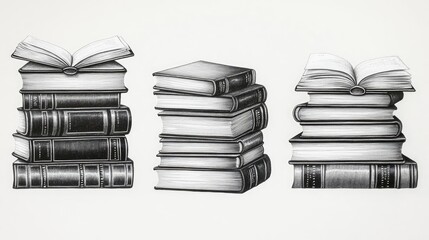 Poster - Stacks of Illustrated Black and White Books for Learning Generative AI
