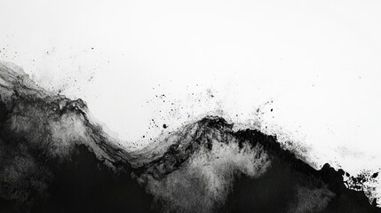 Poster - Dynamic interplay of black and gray ink, creating ethereal layers on rough cotton watercolor paper, with bleeding edges and soft, fluid transitions.
