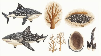 Poster - Whale Sharks Swimming Near Coral Reefs at a Tropical Ocean Site Generative AI