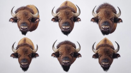 Poster - Bison Heads Arranged in a Striking Symmetrical Pattern Indoors Generative AI
