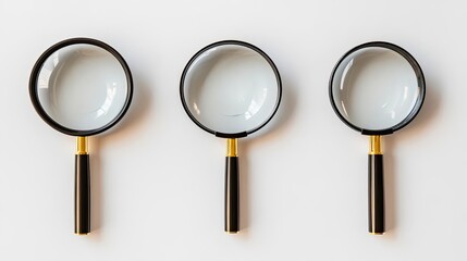 Poster - Black Magnifying Glasses for Exploration Arranged on a Light Surface Generative AI