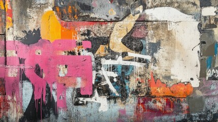Poster - Graffiti background with intricate tags and large abstract forms sprayed across a gritty urban wall, filled with color, texture, and street art culture.