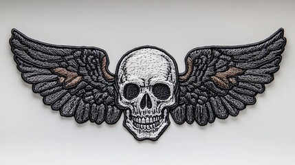 embroidered patch featuring a skull with wings suitable