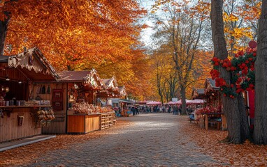 Poster - Vibrant Autumn Festival with Colorful Fall Foliage - Perfect for Thanksgiving or Halloween