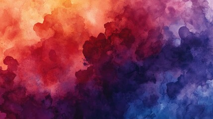 Fototapete - Rich, bold watercolor background in deep shades of red, purple, and blue, with abstract patterns and textures forming across the canvas.