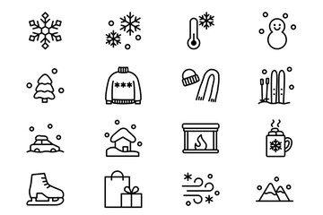 Wall Mural - Winter line icons set, vector symbol of winter elements.