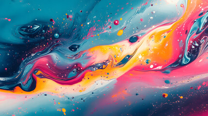 Poster - A vibrant abstract artwork featuring swirling colors of blue, pink, orange, and yellow, creating a dynamic and fluid composition.
