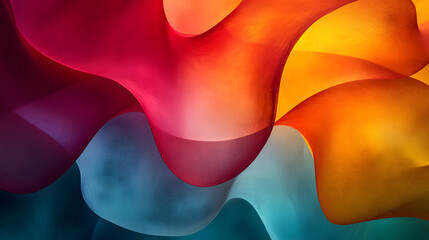 Fototapete - A vibrant abstract design featuring flowing waves of red, orange, blue, and yellow, creating a sense of movement and depth.