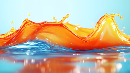 Poster - Vibrant water splash creating a stunning visual of orange and blue hues, showcasing the beauty and dynamics of fluid motion.
