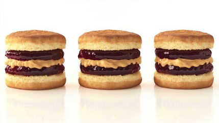Poster - Peanut Butter and Jelly Sandwiches on a White Surface in Bright Light Generative AI