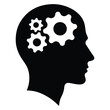 © Meduza - Vector icon representing Critical thinking and intelligent problem solving skills. Gears cogs in head. Human, man head silhouette. Symbol for apps and websites.