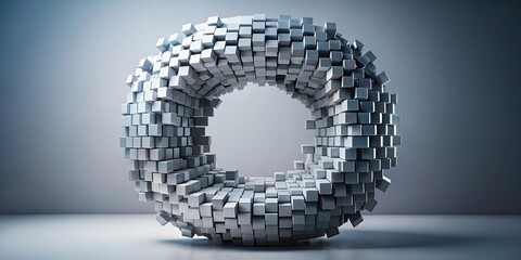 Abstract render of futuristic round shape composed of blocks , futuristic, dynamic, design, digital, geometric, technology