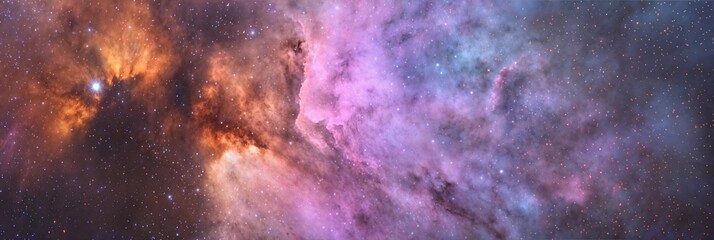 Wall Mural - colorful nebula with stars and cosmic gas in deep space - panoramic header banner background for ast
