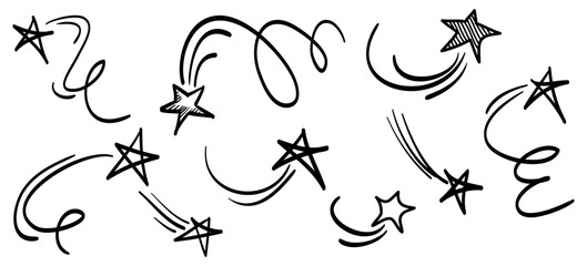 Poster - Doodle set of different rising stars. isolated on white background. Hand drawn vector illustration