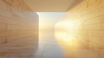 Wall Mural - A long, bright, and empty hallway with light shining through the end.