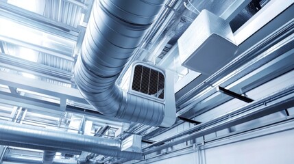 Canvas Print - Factory air systems installation with high-quality ductwork and advanced ventilation solutions for efficient climate control.