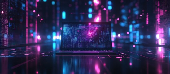 Fototapete - Laptop in a futuristic cyber space
