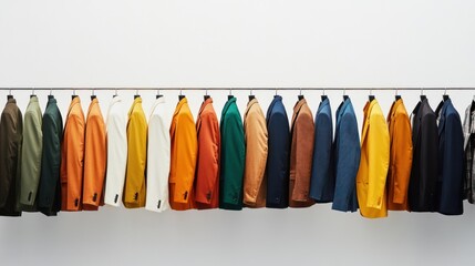 Refined men attire with a diverse color palette, neatly displayed on a minimalist white background.