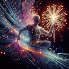 Poster - a vibrant graphic art piece 3d render of fiber optics with lights