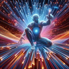 Poster - a vibrant graphic art piece 3d render of fiber optics with lights