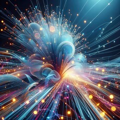 Poster - a vibrant graphic art piece 3d render of fiber optics with lights