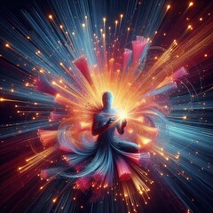 Poster - a vibrant graphic art piece 3d render of fiber optics with lights