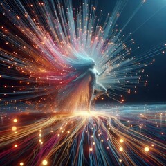 Poster - a vibrant graphic art piece 3d render of fiber optics with lights
