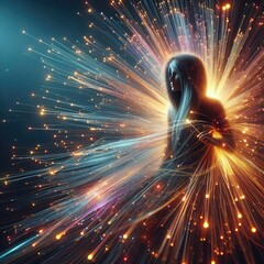 Poster - a vibrant graphic art piece 3d render of fiber optics with lights