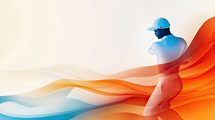 Poster - dynamic abstract illustration of golfer in motion, showcasing vibrant colors and fluid shapes that evoke energy and passion for sport